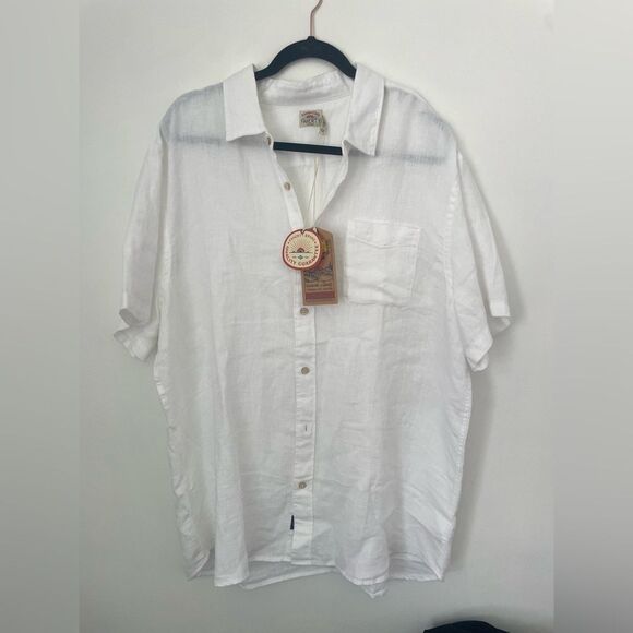 Faherty Mens Short-Sleeve Palma Linen Shirt White Basketweave Size XXL NEW - Picture 5 of 9